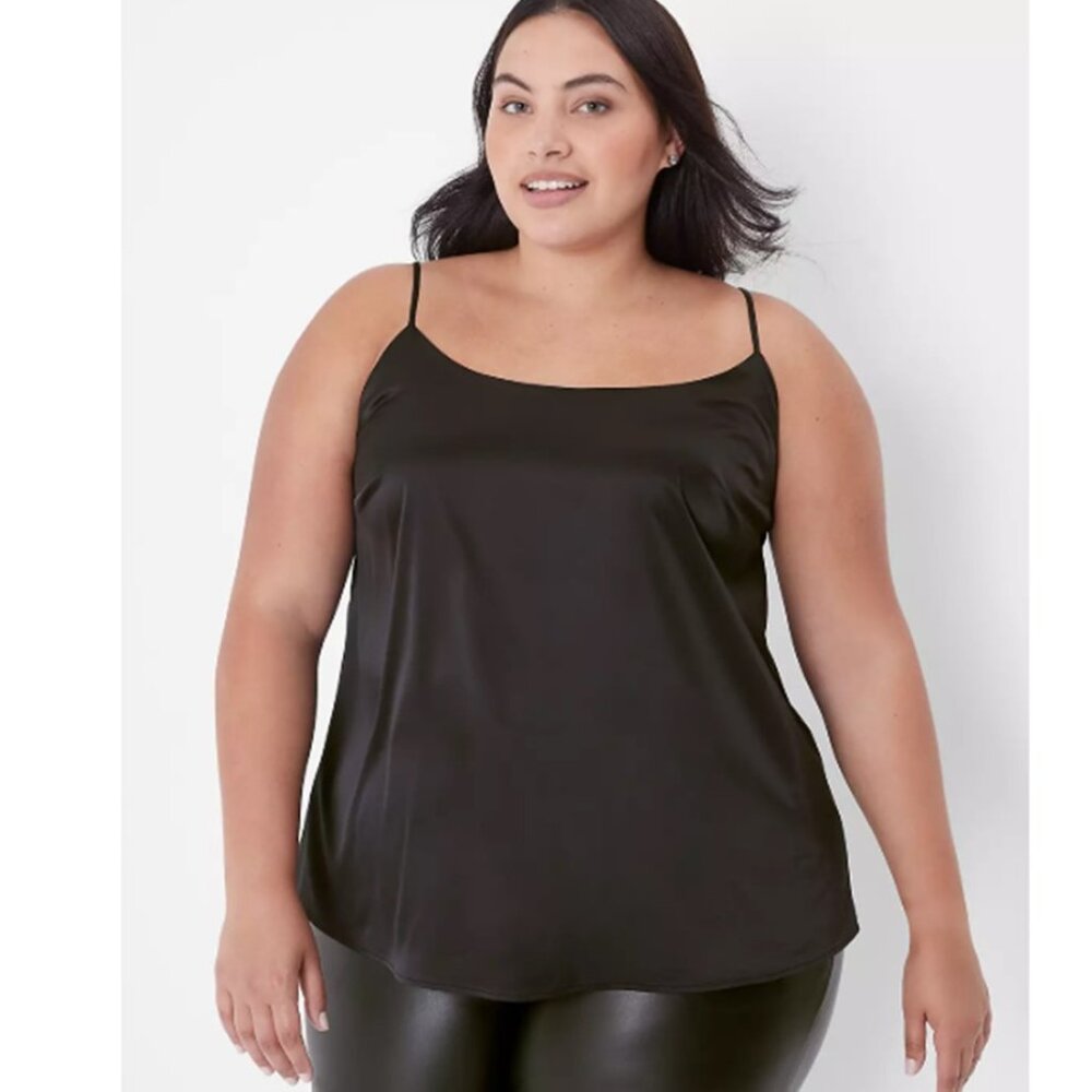 LANE BRYANT NWT Women's Size 18 Black Satin Cami Classic Sleeveless Adjustable